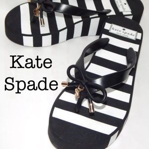 Kate Spade Black & White Striped Wedge Sandals Size 7